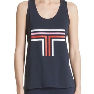 Tory Sport Graphic T Mesh Racerback Tank Navy sz S